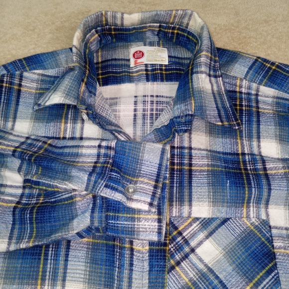 Kings Road Vintage Sears Flannel Long Sleeve Button Up Shirt Men's Large Blue - Picture 1 of 8
